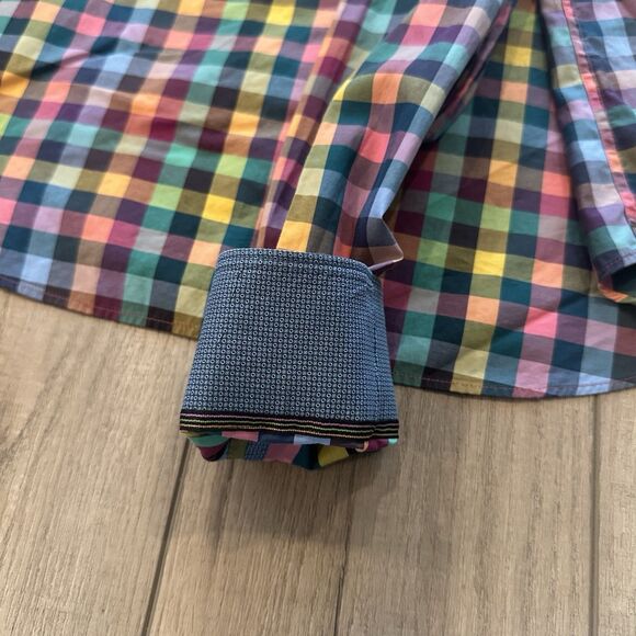 Bugatchi Uomo Shirt Mens Large Plaid Check Flip Cuff Button Down Long Sleeve - Picture 9 of 9